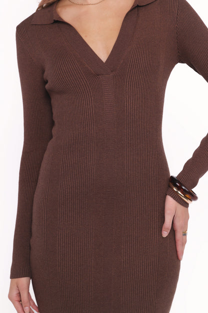 Collins Long Sleeve Midi Dress - Chocolate