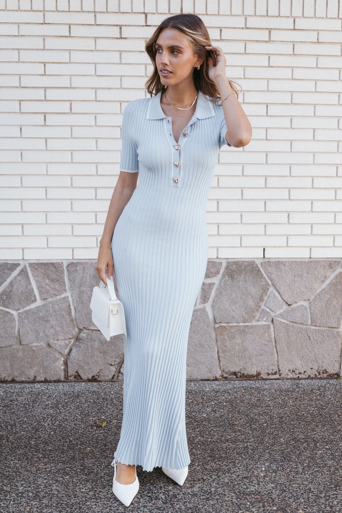 Crawford Short Sleeve Knit Dress - Pale Blue
