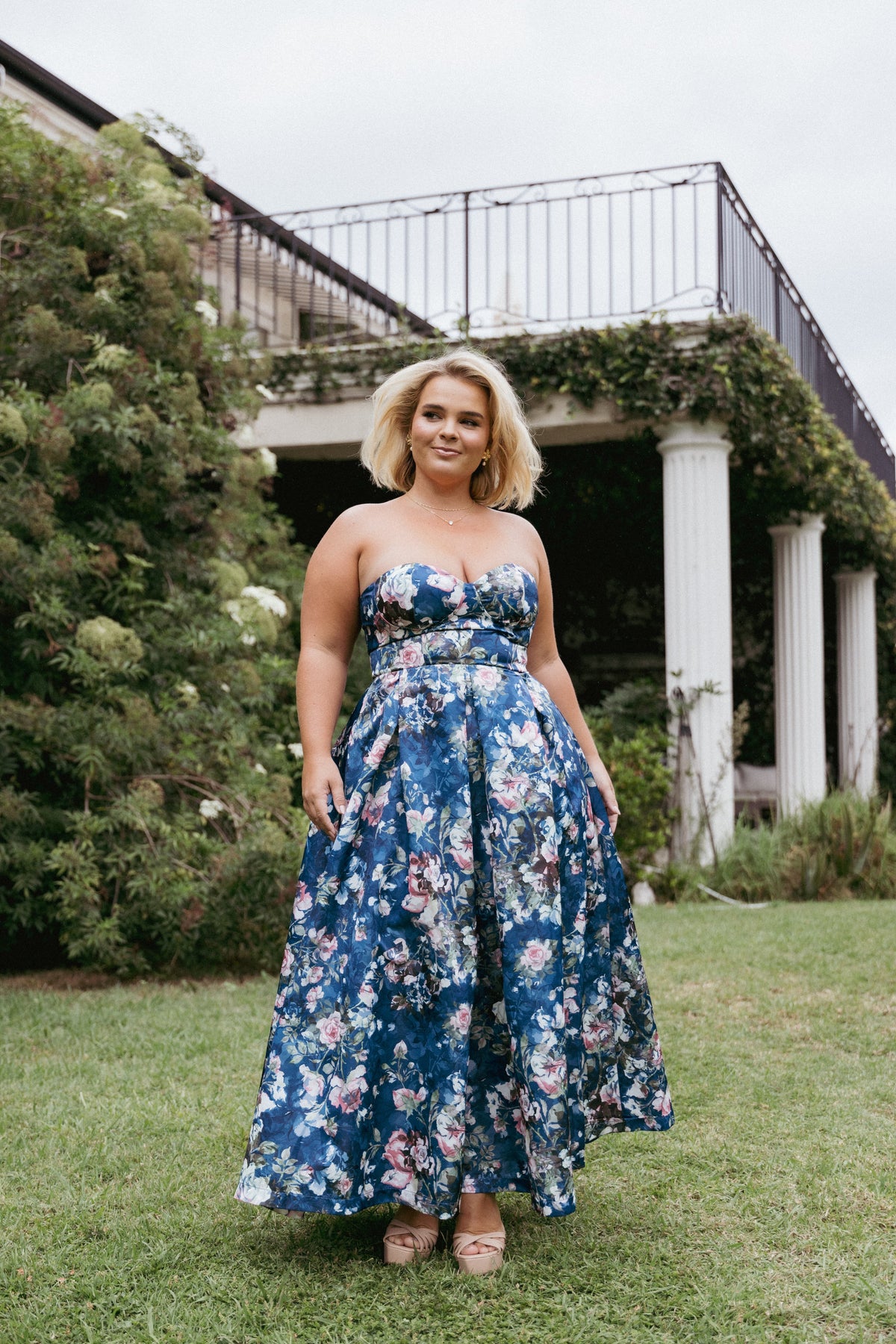 Darina Strapless Midi Dress - Midnight Floral