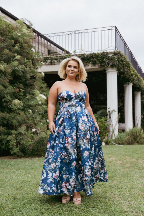 Darina Strapless Midi Dress - Midnight Floral