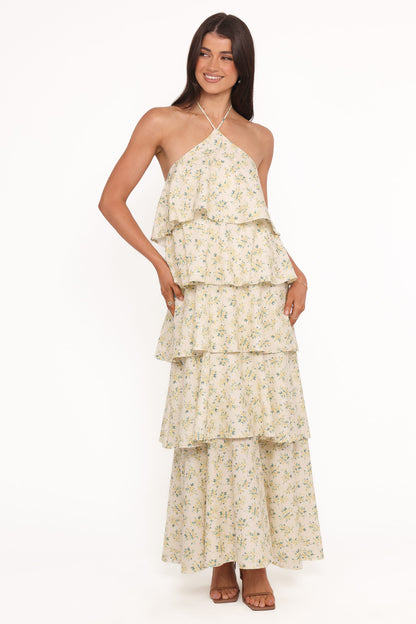 Darlia Halterneck Maxi Dress - Yellow Floral