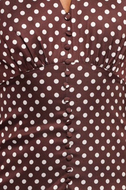 Dean Maxi Dress - Brown Polka Dot
