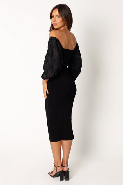 Dolly Puff Sleeve Midi Dress - Black
