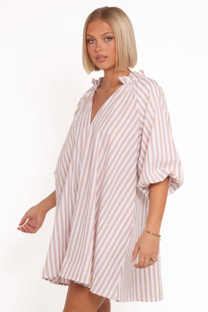 Doran Mini Dress - Beige White