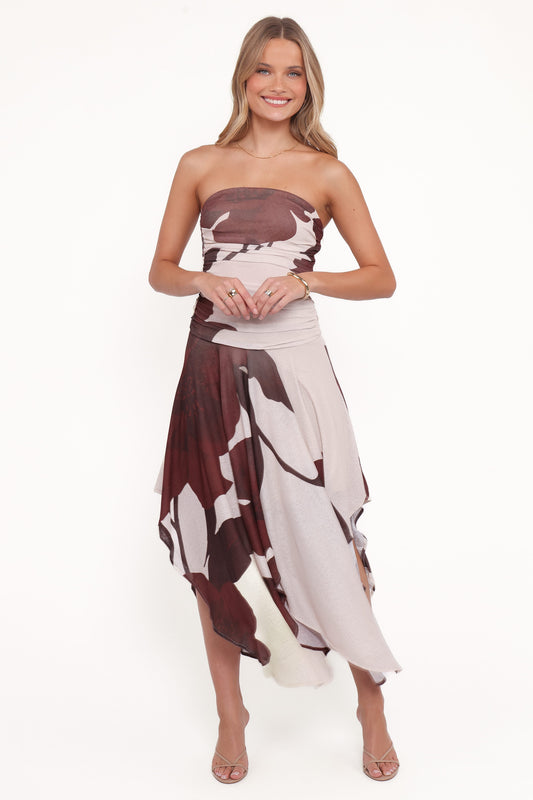 Doreen Midi Dress - Brown Floral