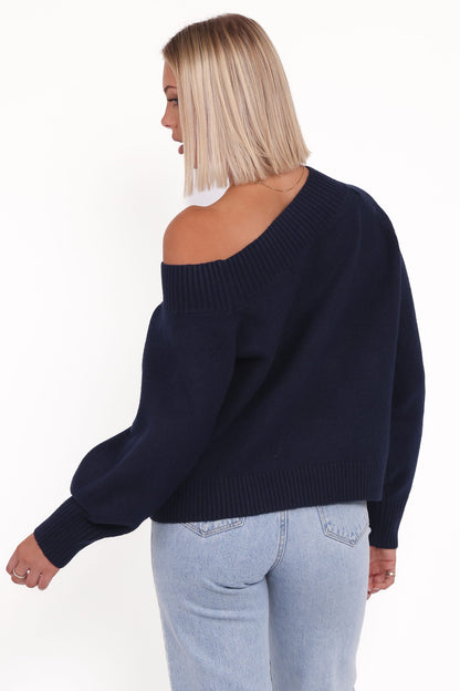 Ailis Off Shoulder Sweater - Navy