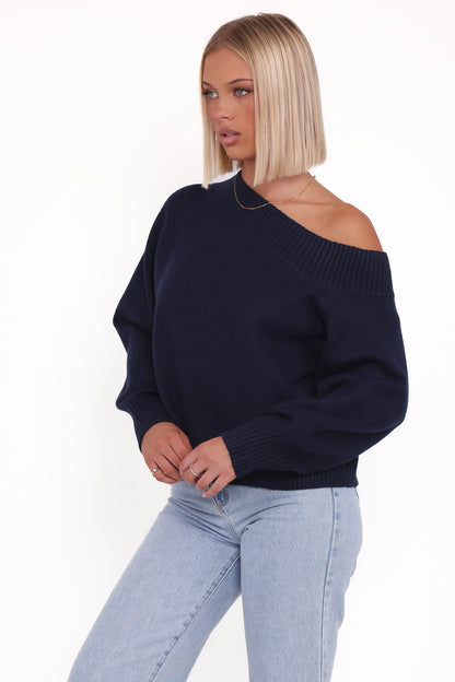 Ailis Off Shoulder Sweater - Navy