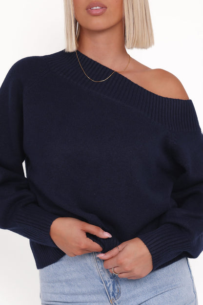 Ailis Off Shoulder Sweater - Navy