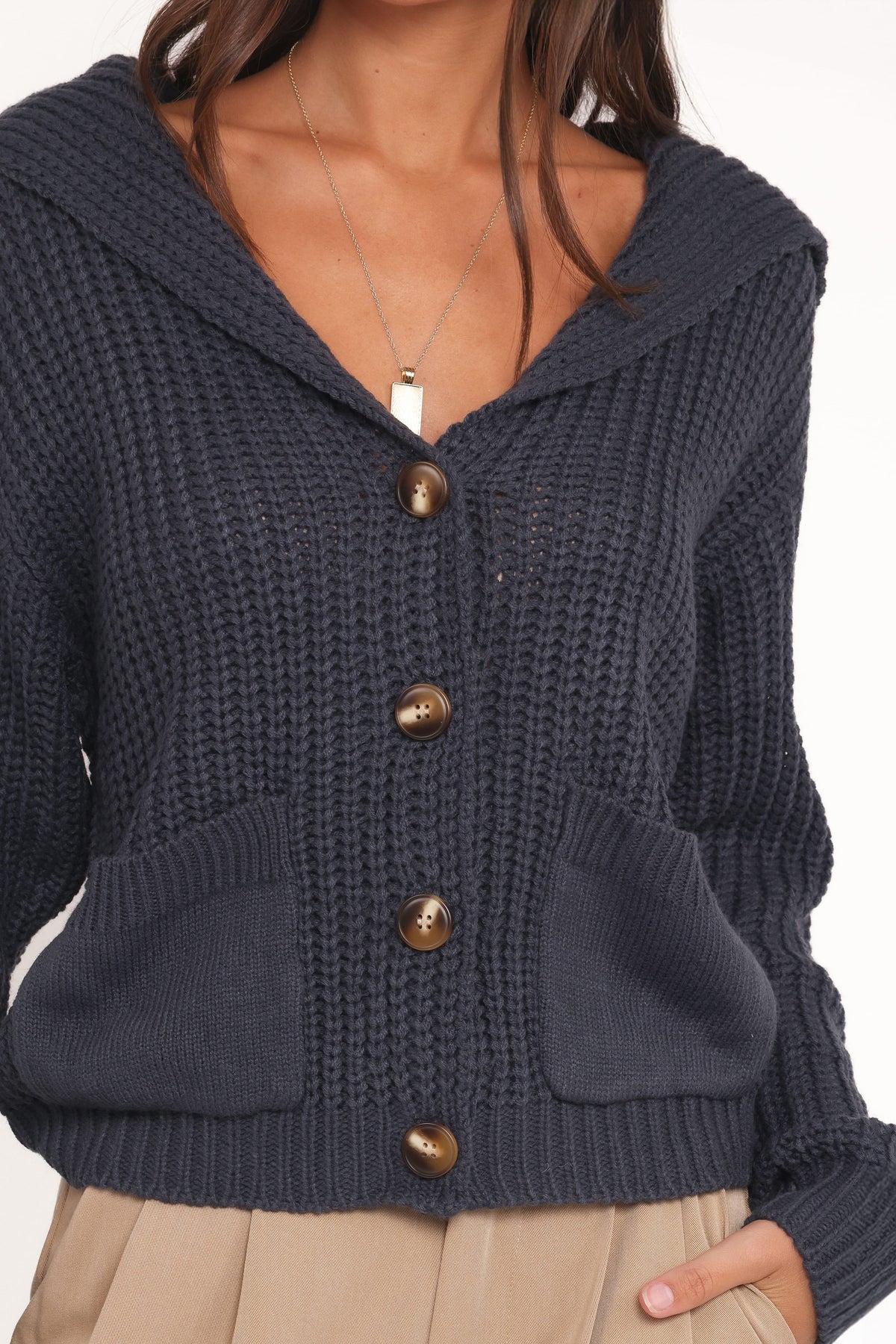Amelia Oversize Collar Button Cardigan - Navy