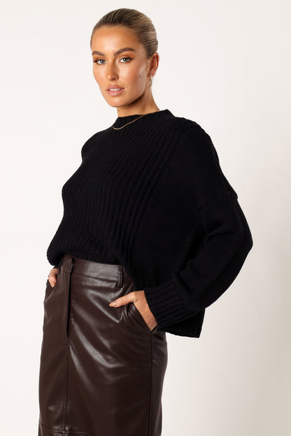 Arlette Textured Knit Sweater - Black