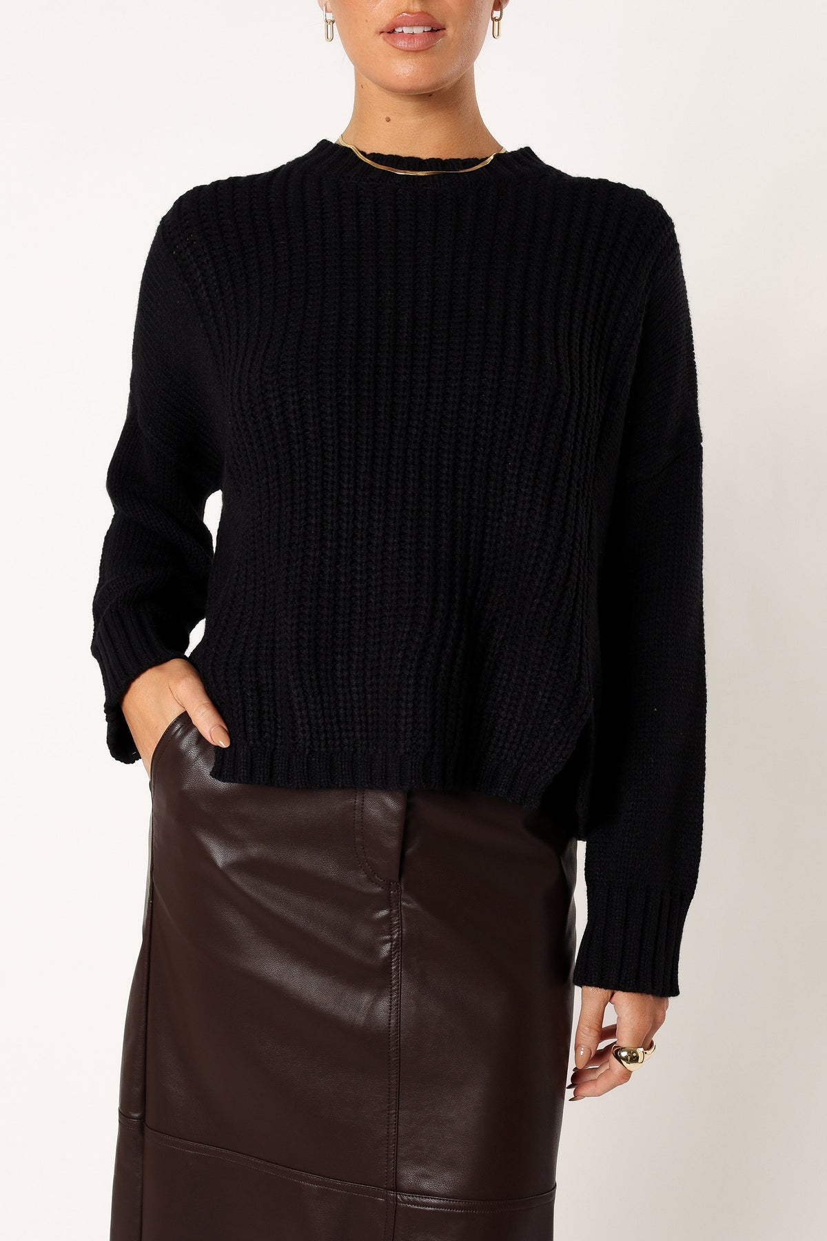 Arlette Textured Knit Sweater - Black