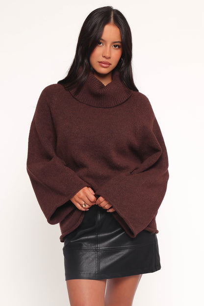 Bindy Cowlneck Knit Sweater - Brown