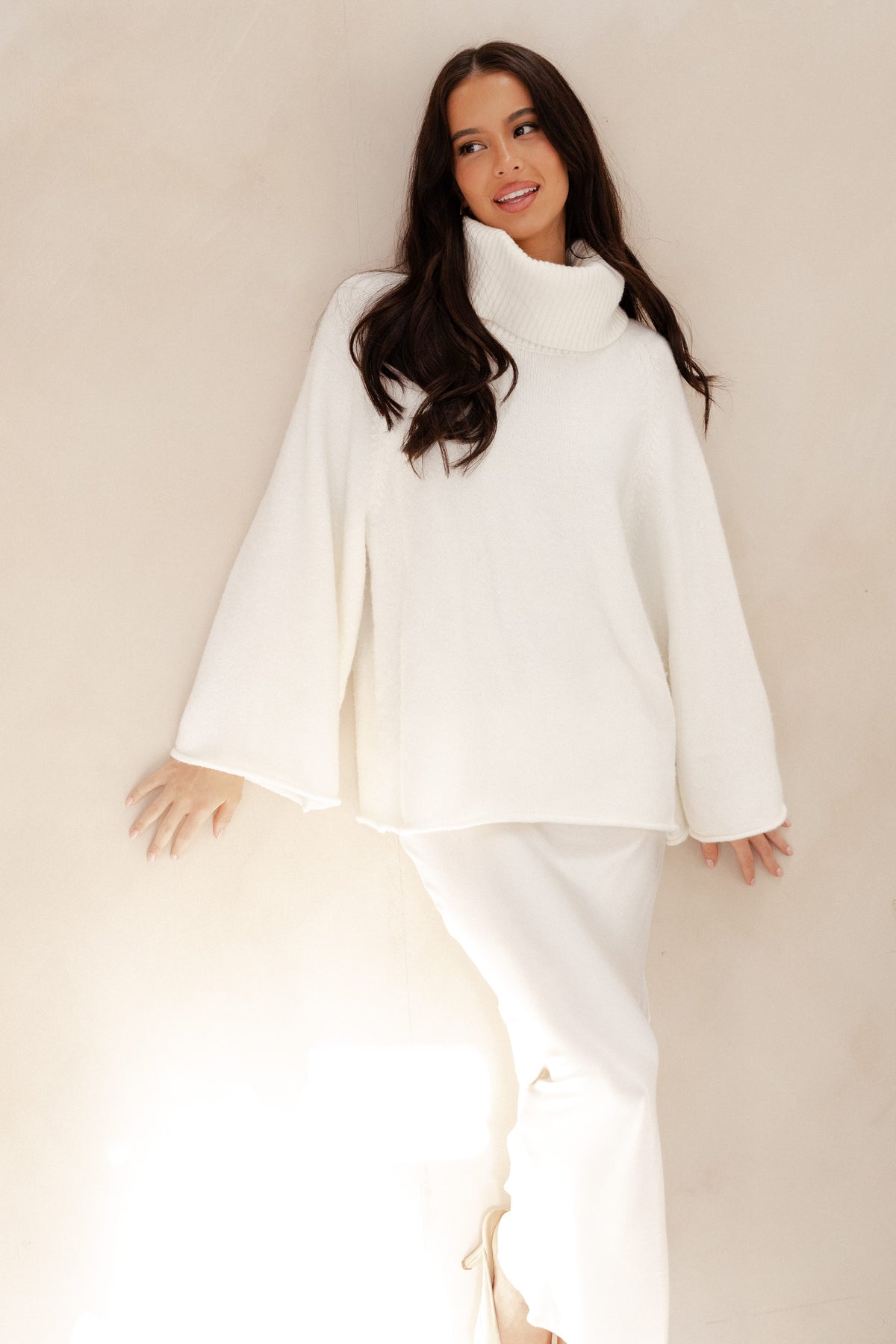 Bindy Cowlneck Knit Sweater - White