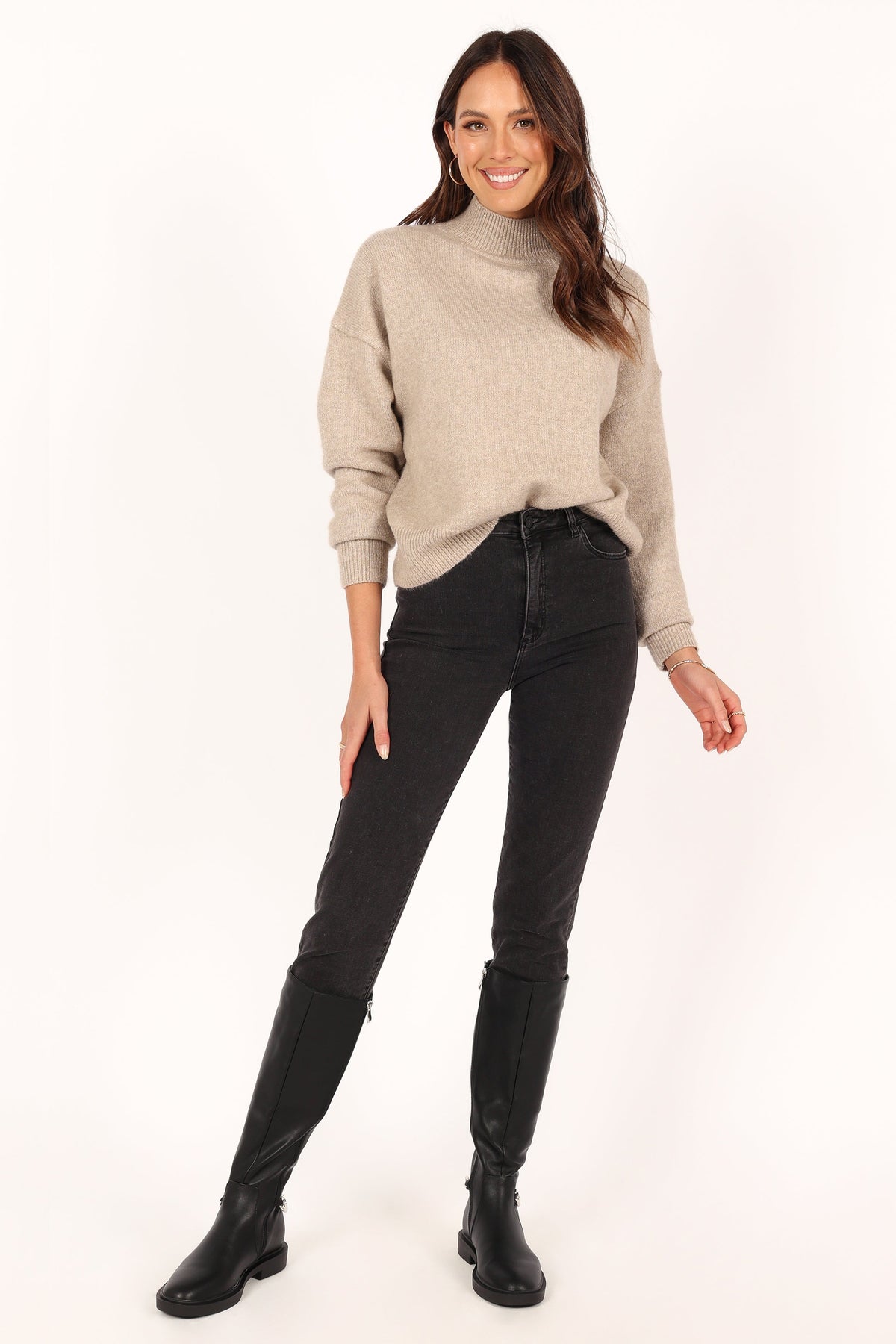 Brianna Mockneck Knit Sweater - Beige