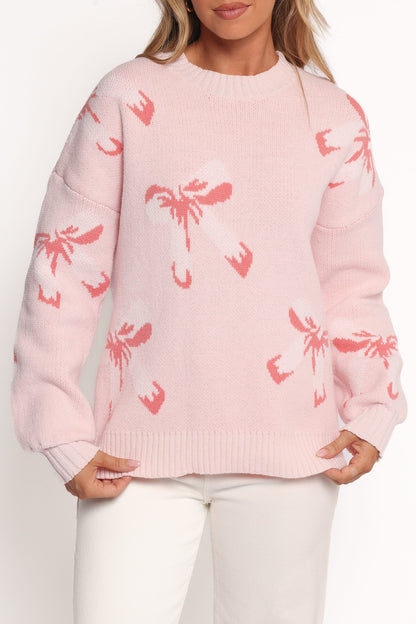 Carrington Bow Print Knit Sweater - Pink