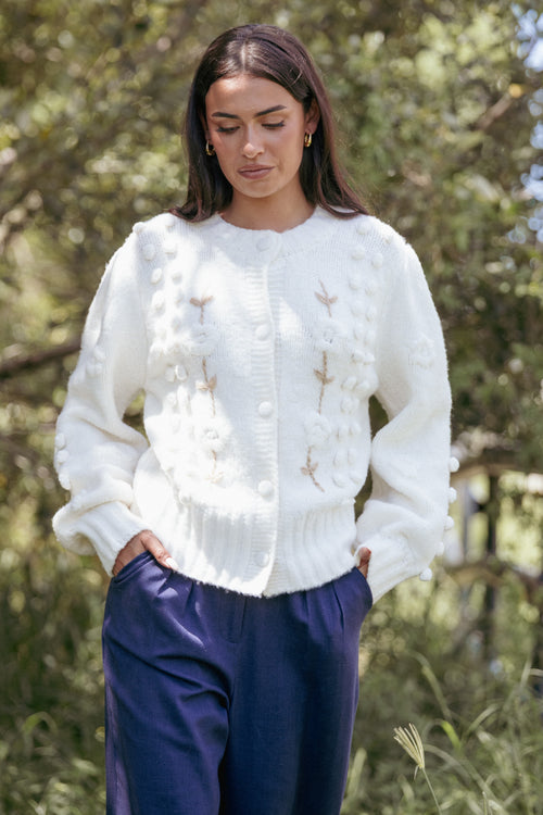 Cleo Floral Cardigan - Cream