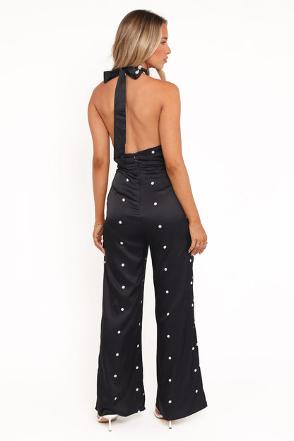 Bentley Halterneck Jumpsuit - Black Polka Dot