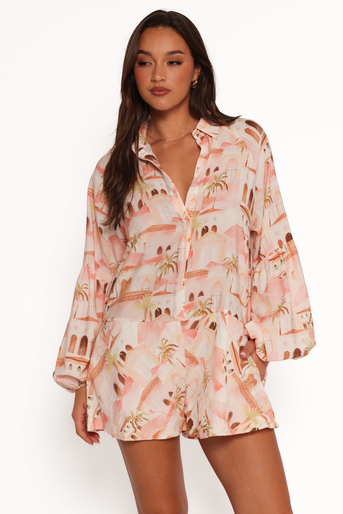 Cowper Romper - Tan Print