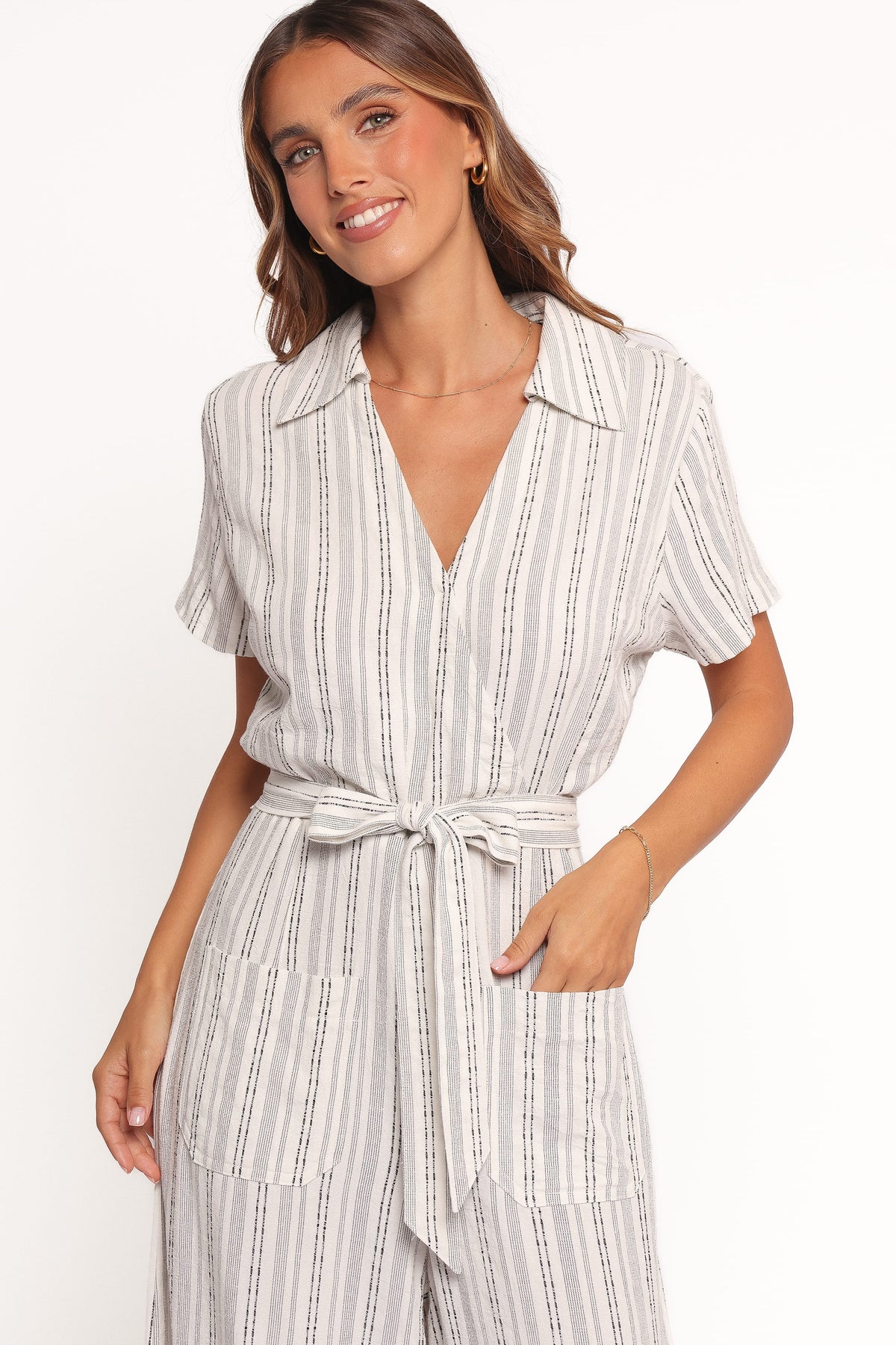 Daila Tie Waist Jumpsuit - White Black