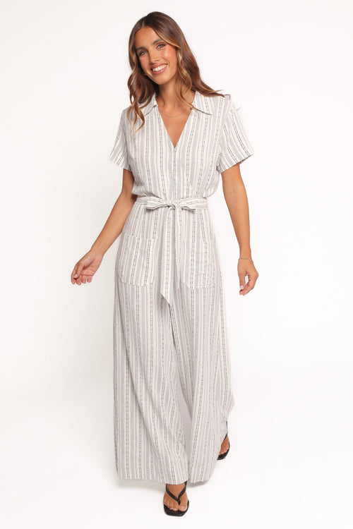 Daila Tie Waist Jumpsuit - White Black
