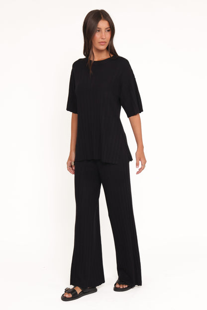 Alix Ribbed Knit Set - Black