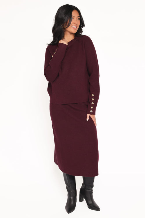 Bridget Maxi Skirt Sweater Set - Maroon