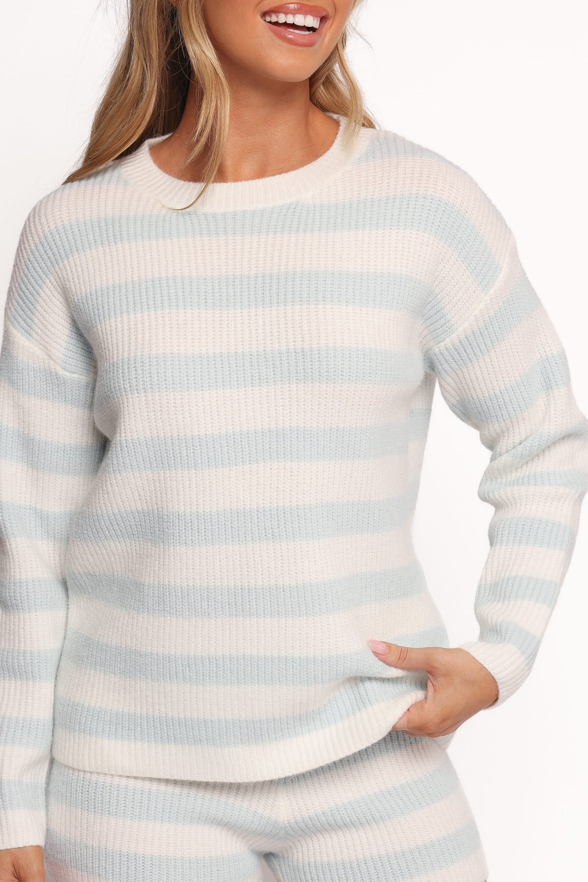 Ciaran Knitted Short Set - Cream Blue