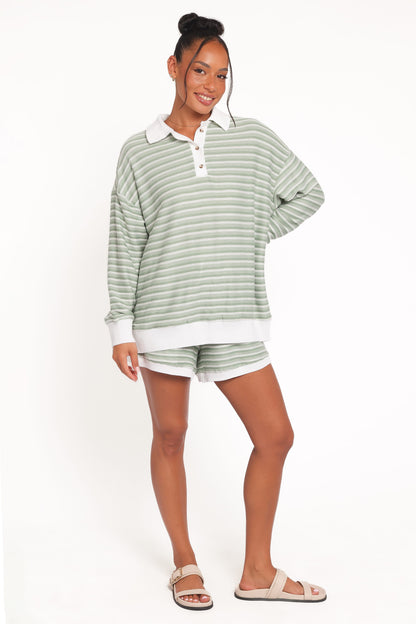 Dealia Knit Short Set - Sage Stripe