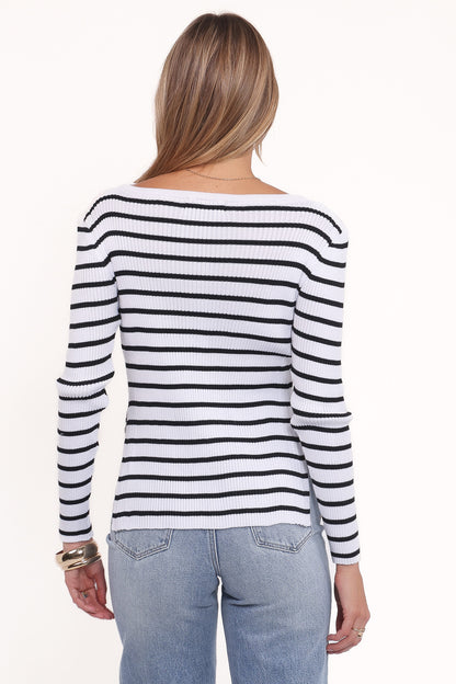 Alvina Knit Top - White Black Stripe