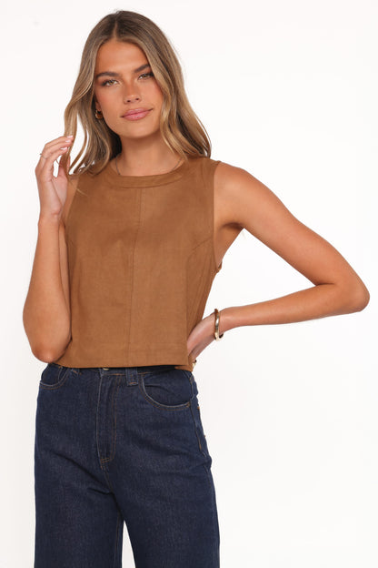 Charles Faux Sueded Top - Camel
