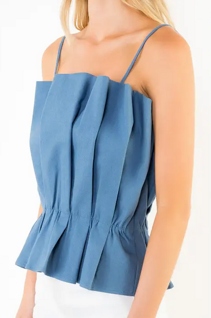 Pleated Cinched Denim Tank Tops in at Wrapsody