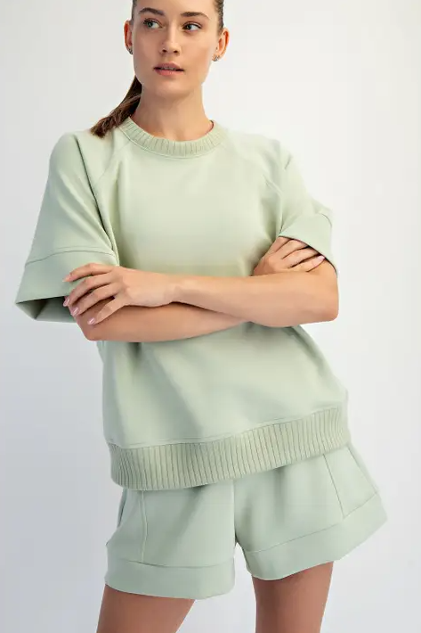 Ribbed Modal Pistachio Cream Top Activewear in S at Wrapsody