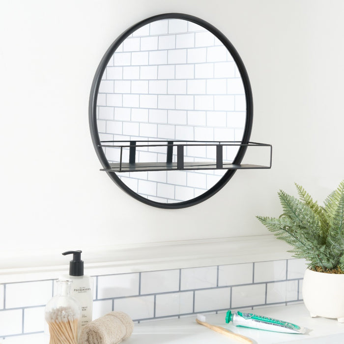 Round Mirror with Shelf - Black 🇬🇧