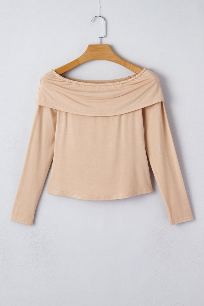 Smoke Gray Foldover Off Shoulder Long Sleeve Slim Top 🇺🇸