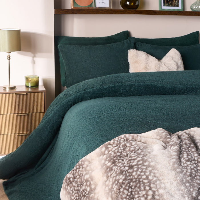 Teddy Fleece Duvet Cover Set - Forest Green 🇬🇧