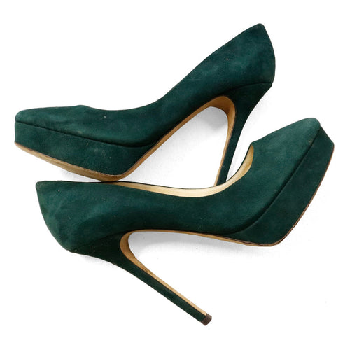 Vintage Jimmy Choo Heels Green Velvet Size 37.5 Jimmy Choo