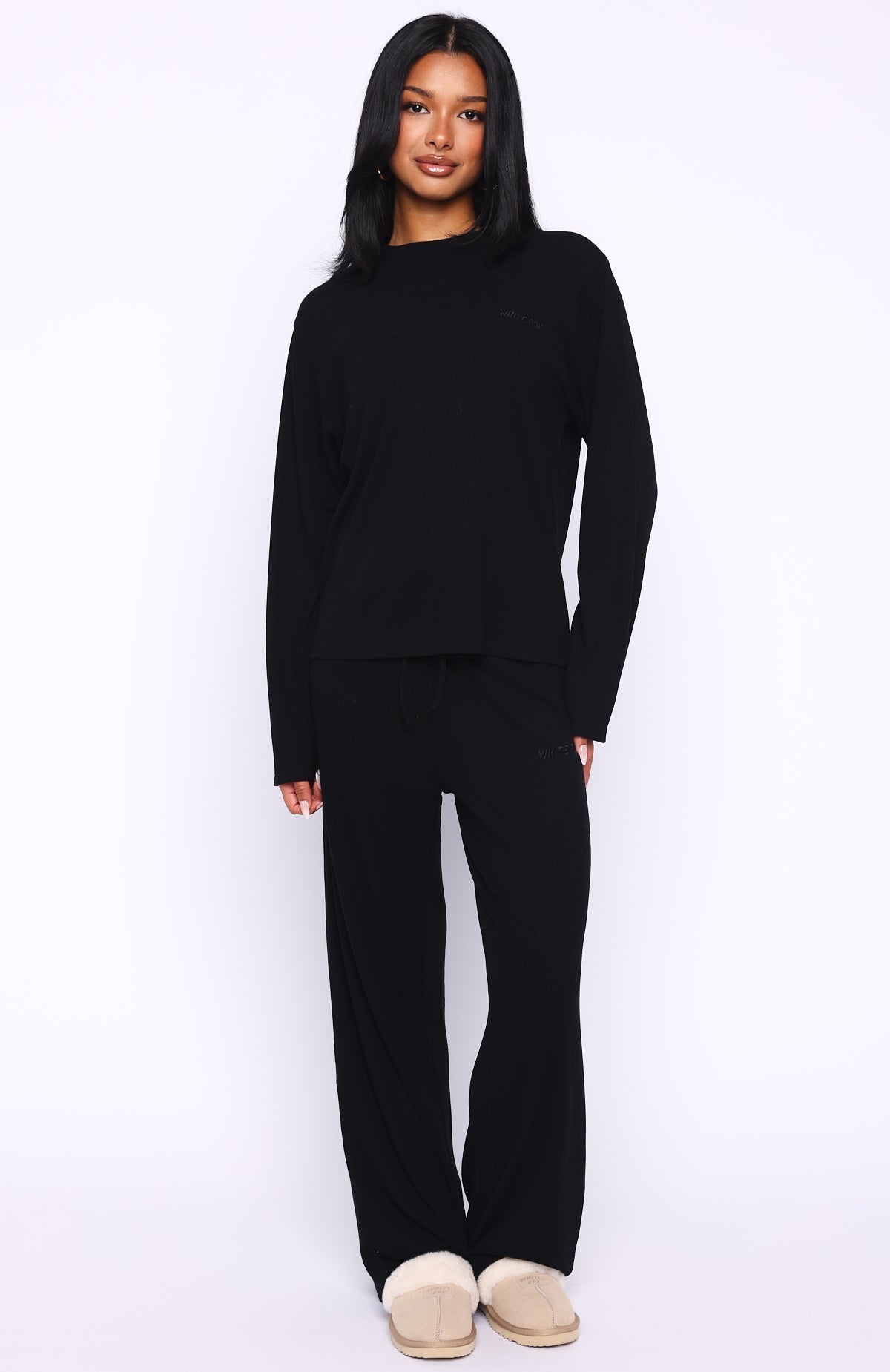 Come A Long Way Soft Lounge Long Sleeve Ribbed Tee Black