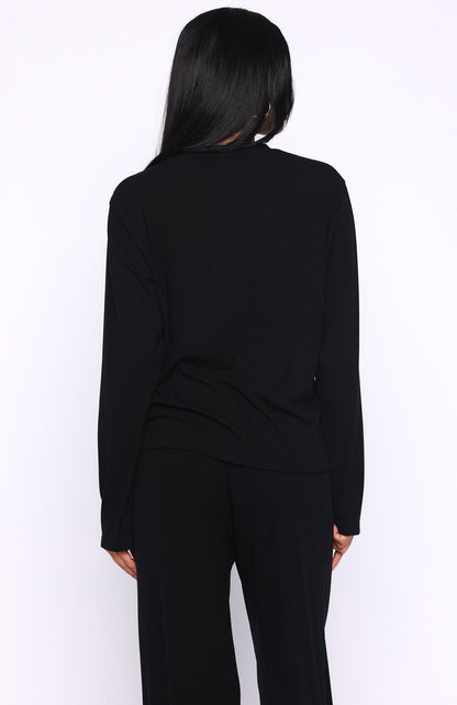 Come A Long Way Soft Lounge Long Sleeve Ribbed Tee Black