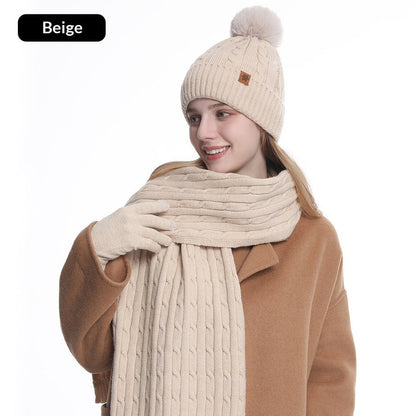 Women's Winter Warm Riding Ear Protection Knitted Hat Scarf Gloves 🇨🇳