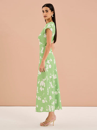 Woolf Short Sleeve Floral Slip Dress in Green